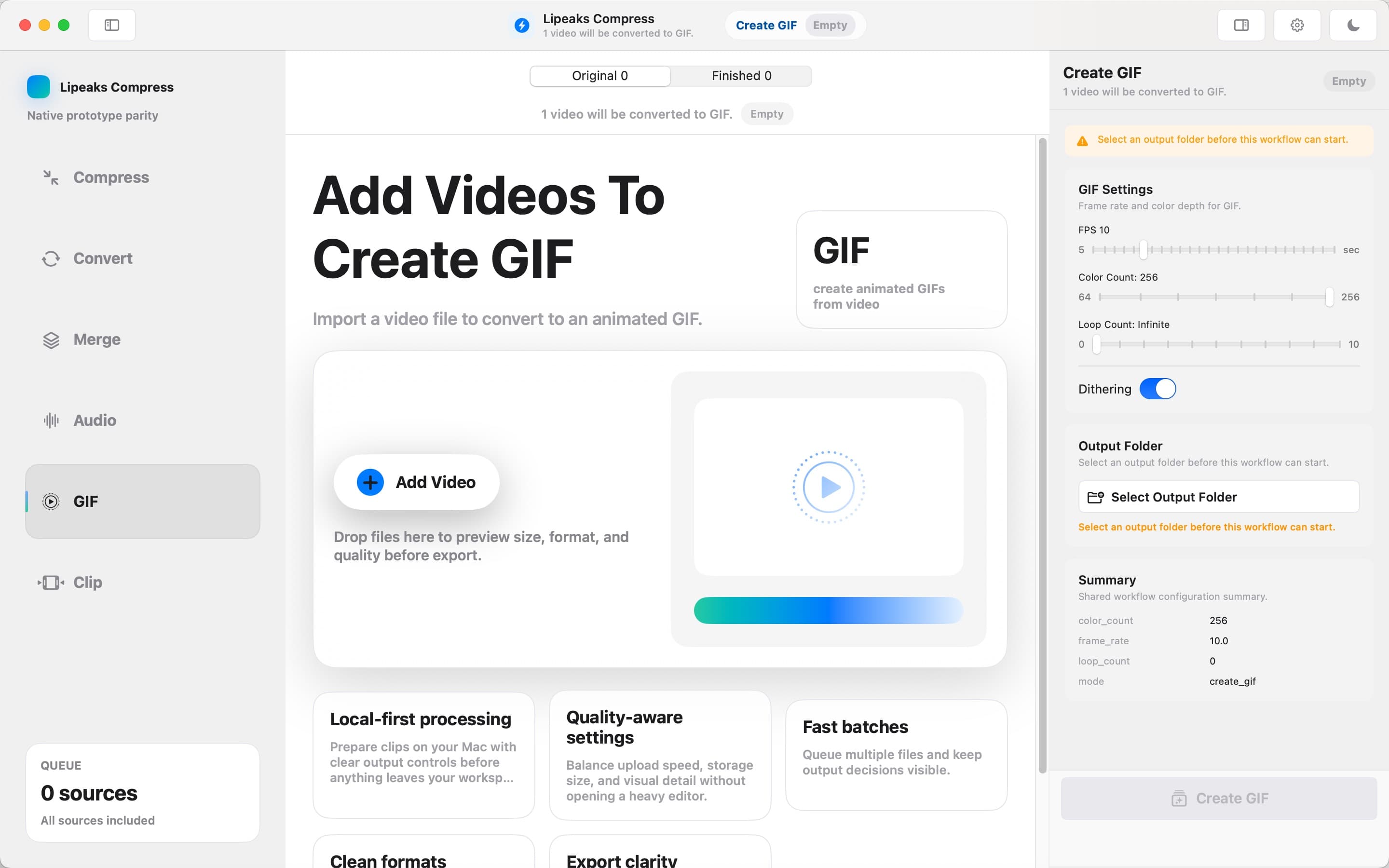 Video Compressor - GIF MP4 on macOS — compress and convert interface